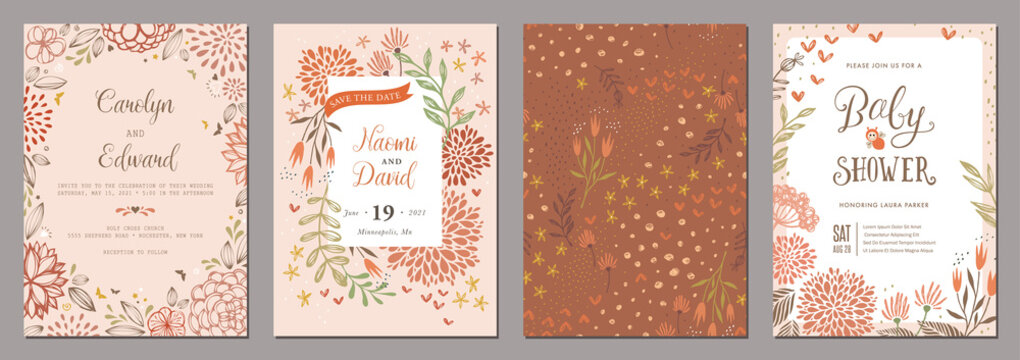 Set of floral wedding templates.  Good for birthday, bridal and baby shower. 