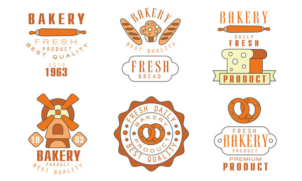 Premium Bakery Logo Design Collection, Daily Fresh Products Best Quality Vector Illustration on White Background