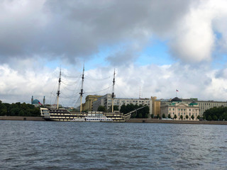 Fototapeta na wymiar St. Petersburg, Russia: Buildings on Embankment , viewed from Neva river