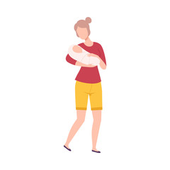 Mother Holding Baby in her Arms, Happy Parenthood Flat Vector Illustration