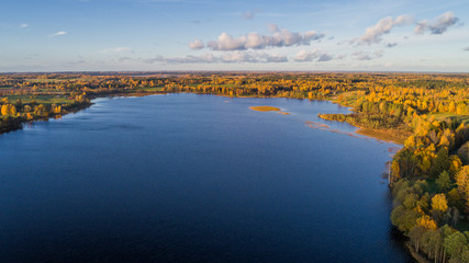 Obraz premium Beautiful nature landscape - lake and forests from above around Stameriena village, Latvia (drone photography)