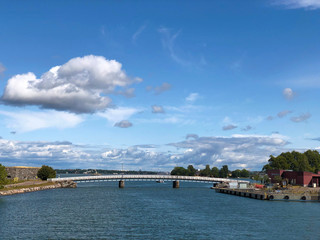Fototapeta na wymiar Helsinki, Finland : Bridge between two islands, Iso Mustasaari and Susisaari, in Sea Fortress of Suomenlinna