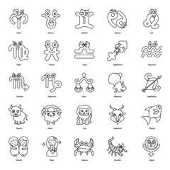 Obraz premium Astrology Signs and Palmistry Doodle Icons Pack 