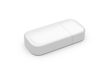 Blank pen drive for promotional branding, flash drive mock up template on isolated white background, 3d illustration.