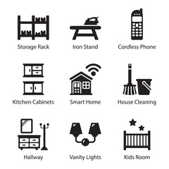  Furniture And Interior Decoration Solid Icons 