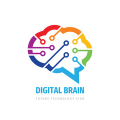 Brain digital logo. Mind intellect concept logo sign. Computer network logo symbol. Creative idea inspiration generation vector icon. Innovation technology logo. Human communication logo. 