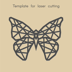 Template animal for laser cutting. Abstract geometriс butterfly for cut. Stencil for decorative panel of wood, metal, paper. Vector illustration.