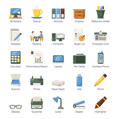  Pack Of Office Flat Icons 
