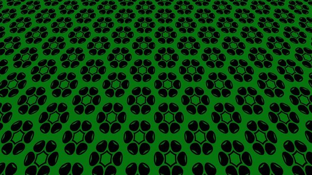 Graphic motif that tilts upwards and moves downwards, composed of colored geometric shapes.