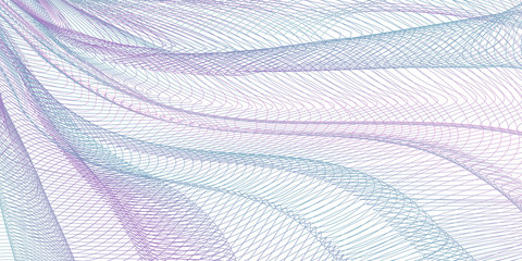 Turquoise, purple pleated net, draped textile. Line art pattern, abstract design. Tangled thin lines, colored curves. Vector striped background. Wavy fabric, fishing net, mesh textured effect. EPS10