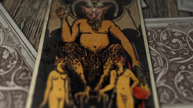 The Frightening Devil With Horns and Wings in the Tarot Deck, Fortune Telling, Evil Triumph