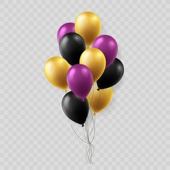 Realistic vector isolated  helium birthday balloons set