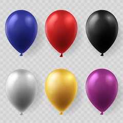 Realistic vector isolated  helium birthday balloons set.