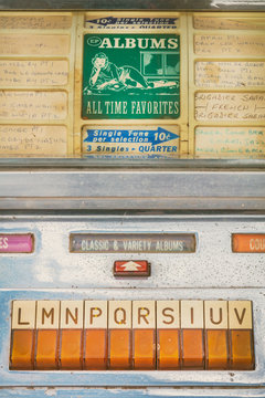 Close up of a vintage jukebox on an antique fifties to seventies flee market on May 12, 2019