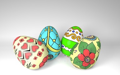 Easter eggs, painted. On white background. 3D-rendering
