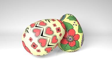 Easter eggs, painted. On white background. 3D-rendering