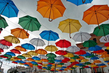 Colorful Umbrellas Plaza de la Constitucion Torrox Costa Del Sol Andalusia Spain