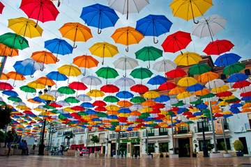 Fototapeta premium Colorful Umbrellas Plaza de la Constitucion Torrox Costa Del Sol Andalusia Spain