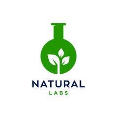 leaf lab nature logo with bottle and plant vector icon illustration
