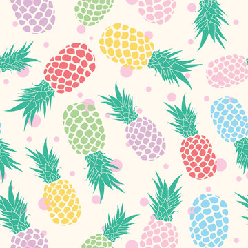 Seamless pattern with colorful pineapples