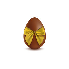 Chocolate egg with golden bow mockup, realistic vector illustration isolated.