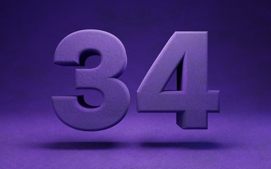 Violet velvet number 34. Indigo color font character.