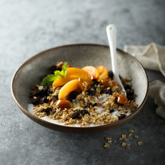 Homemade granola with fresh apricot