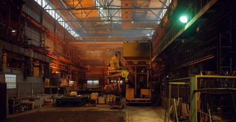 Interior of steel factory, metallurgical or metalworking industry - obrazy, fototapety, plakaty