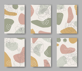 Fototapeta na wymiar Set of six vector cards with abstract forms and flowers ornament 