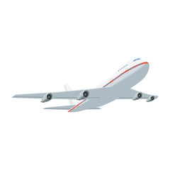 Flying passenger plane on a white background