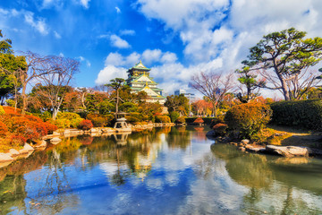 JP Osaka Castle Pond Day wide - obrazy, fototapety, plakaty