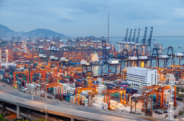 Container terminal large harbour in Hong Kong
