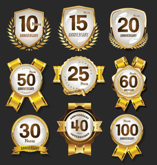Collection of anniversary golden logotype celebration emblem