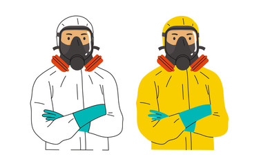 vector character illustration of people wearing hazmat suits or Hazardous material suits to protect the body from exposure to viruses and infectious outbreaks