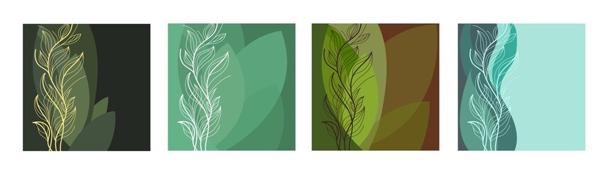 Set of 4 vectors with leaf pattern for book cover, banners, flyers, posters, brochures. Eco green design. 