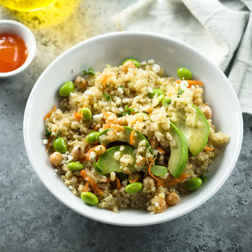 Healthy Quinoa Bowl With Soy Beans And Avocado