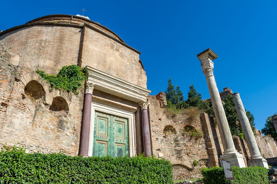 Rome Italy.22.10.2015.Temple of Romulus in theArcheological Park of the Colosseo in Rome