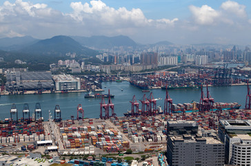 Container port Hong Kong industrial districts at sea harbor