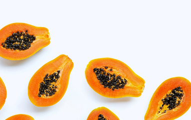 Papaya fruit on white background.