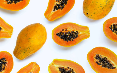 Papaya fruit on white background.