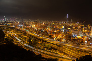 Fototapeta na wymiar Container port Hong Kong cranes and equipment load cargo vessels