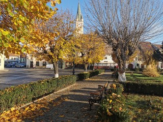 The clock tower, a symbol of the medieval city of Medias in Romania
