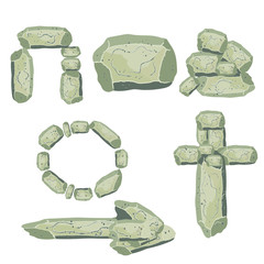 Stones and stone compositions for games and gaming environments. Vector illustration.