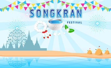 Fototapeta premium Songkran festival water splash of Thailand design background, vector illustration