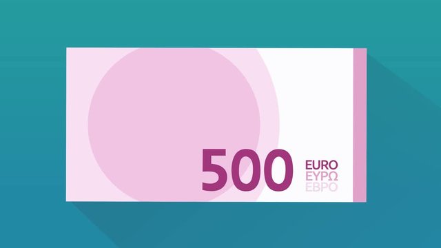 Pr&eacute;senter un billet de 500 euros pour payer (flat design, fond bleu, fond blanc, transparence avec couche alpha)