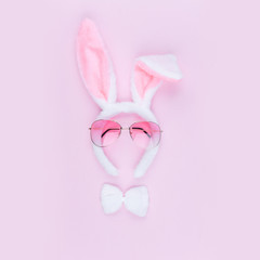 Fluffy Easter Bunny costume with pink glasses
