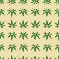 Cannabis leaf illustration seamless on cream color isolated