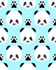 Seamless panda head and foots pattern on blue background.childish print.- illustration