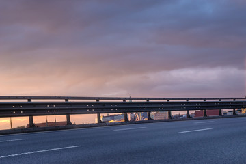 Expressway to the city in the evening light