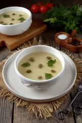 Jelly chicken breast with mayonnaise. Traditional Russian cuisine.